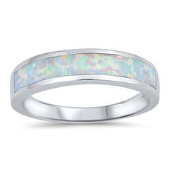 Sterling Silver Round White Lab Opal RingsAnd Face Height 5mm