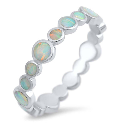 Sterling Silver Rounds Shape White Lab Opal RingsAnd Face Height 4mm