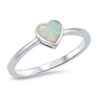 Sterling Silver Heart Shape White Lab Opal RingsAnd Face Height 7mm