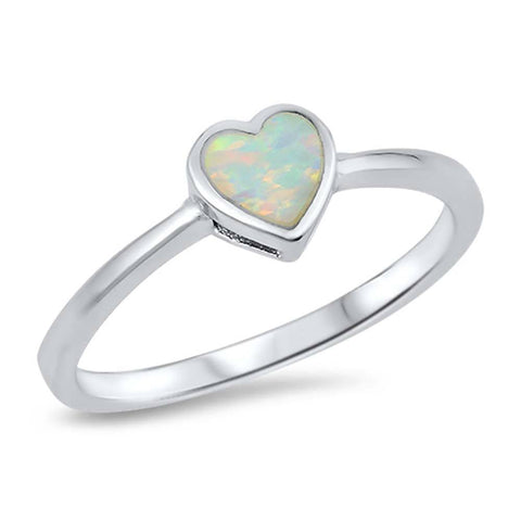 Sterling Silver Heart Shape White Lab Opal RingsAnd Face Height 7mm