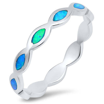 Sterling Silver Infinity Oval Shape Light Blue Lab Opal RingsAnd Face Height 2mm