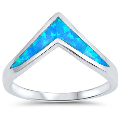Sterling Silver Wave Shape Light Blue Lab Opal RingsAnd Face Height 9mm