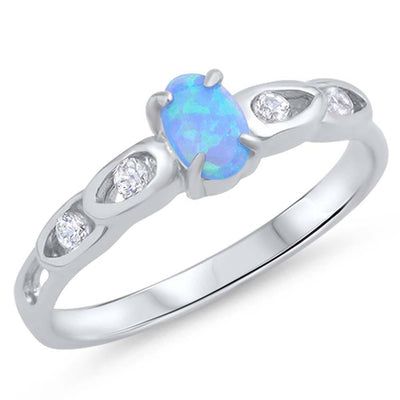 Sterling Silver Light Blue Opal Stone with Clear CZ RingAnd Face Height of 6 mm