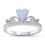 Sterling Silver Ring with White Lab Opal Heart Shape Center StoneAnd Ring Face Height of 9MM