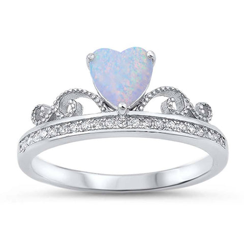 Sterling Silver Ring with White Lab Opal Heart Shape Center StoneAnd Ring Face Height of 9MM