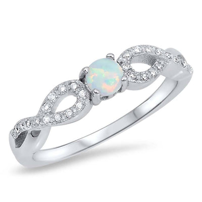 Sterling Silver Ring with White Lab Opal Center and Clear CZ SidesAndFace Height 4 mm