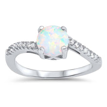 Load image into Gallery viewer, Sterling Silver Round White Lab Opal Rings With CZ StonesAnd Face Height 7mm