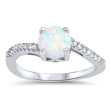 Sterling Silver Round White Lab Opal Rings With CZ StonesAnd Face Height 7mm