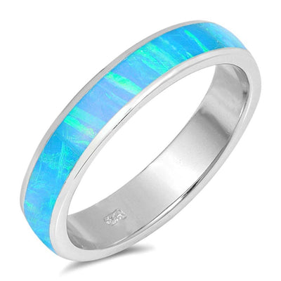 Sterling Silver Wedding Band Shape Light Blue Lab Opal RingsAnd Face Height 5mm