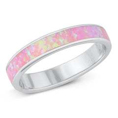 Sterling Silver Rhodium Plated Pink Lab Opal Round Ring Face Height-4mm