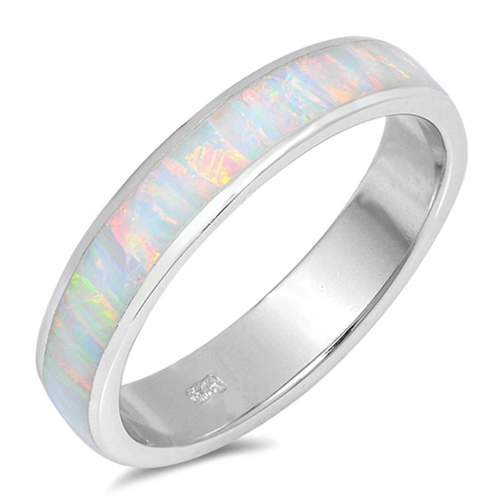 Sterling Silver Wedding Band Shape White Lab Opal RingsAnd Face Height 5mm