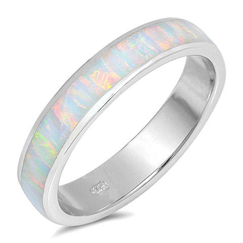 Sterling Silver Wedding Band Shape White Lab Opal RingsAnd Face Height 5mm