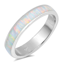 Sterling Silver Wedding Band Shape White Lab Opal RingsAnd Face Height 5mm