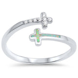 Sterling Silver Cross Shape White Lab Opal Rings With CZ StonesAnd Face Height 7mm