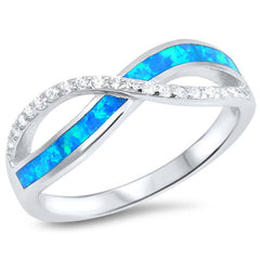 Sterling Silver Infinity Shape Blue Lab Opal Rings With CZ StonesAnd Face Height 7mm