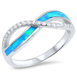 Sterling Silver Infinity Shape Light Blue Lab Opal Rings With CZ StonesAnd Face Height 7mm