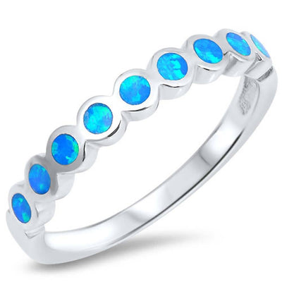 Sterling Silver Round Shape Blue Lab Opal RingsAnd Face Height 2mm