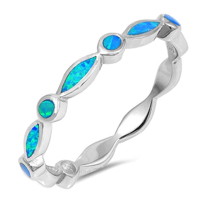 Sterling Silver Oval And Round Shape Blue Lab Opal RingsAnd Face Height 3mm
