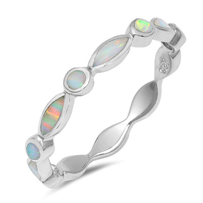 Sterling Silver Oval And Round Shape White Lab Opal RingsAnd Face Height 3mm