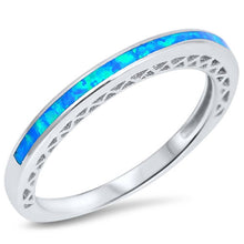 Load image into Gallery viewer, Sterling Silver Wedding Band Shape Blue Lab Opal RingsAnd Face Height 3mm