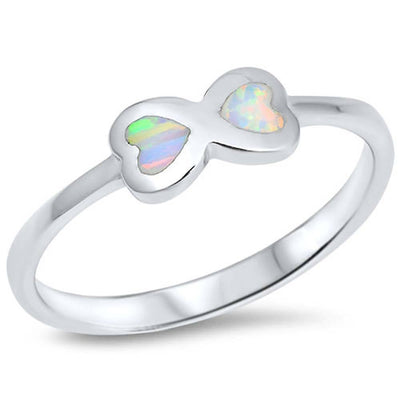 Sterling Silver Infinity Heart Shape White Lab Opal RingsAnd Face Height 4mm