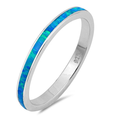 Sterling Silver Wedding Band Shape Blue Lab Opal Rings And Face Height 3mm
