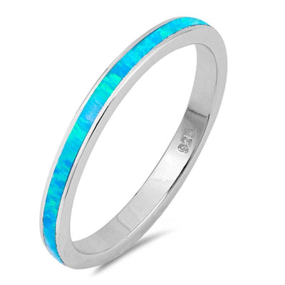 Sterling Silver Wedding Band Shape Light Blue Lab Opal Rings And Face Height 3mm