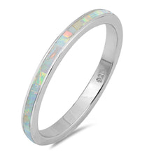 Load image into Gallery viewer, Sterling Silver Wedding Band Shape White Lab Opal Rings And Face Height 3mm