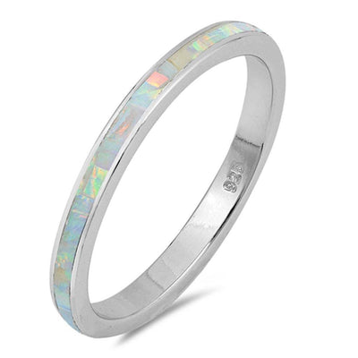 Sterling Silver Wedding Band Shape White Lab Opal Rings And Face Height 3mm