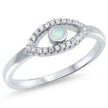 Load image into Gallery viewer, Sterling Silver Evil Eye Shape White Lab Opal Rings With CZ StonesAnd Face Height 6mm