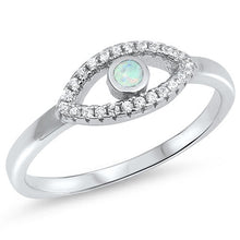 Load image into Gallery viewer, Sterling Silver Evil Eye Shape White Lab Opal Rings With CZ StonesAnd Face Height 6mm