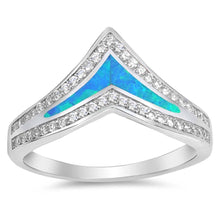 Load image into Gallery viewer, Sterling Silver Wave Shape Blue Lab Opal Rings With CZ StonesAnd Face Height 11mm