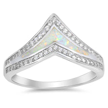 Load image into Gallery viewer, Sterling Silver Wave Shape White Lab Opal Rings With CZ StonesAnd Face Height 11mm