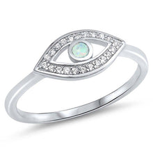 Load image into Gallery viewer, Sterling Silver Evil Eye Shape White Lab Opal Rings With CZ StonesAnd Face Height 8mm