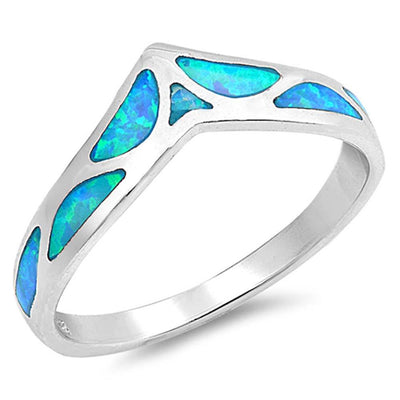 Sterling Silver Wave Shape Light Light Blue Lab Opal RingsAnd Face Height 7mm