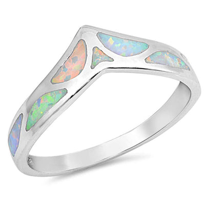 Sterling Silver Wave Shape White Lab Opal RingsAnd Face Height 7mm