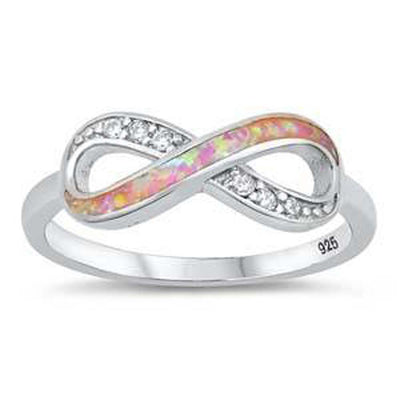 Sterling Silver Pink Lab Opal Infinity Ring