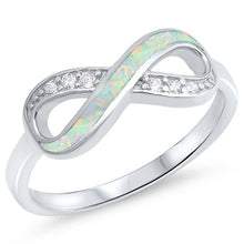 Load image into Gallery viewer, Sterling Silver Infinity Shape White Lab Opal Rings With CZ StonesAnd Face Height 7mm