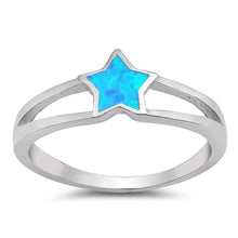 Load image into Gallery viewer, Sterling Silver Star Shape Blue Lab Opal RingsAnd Face Height 7mm