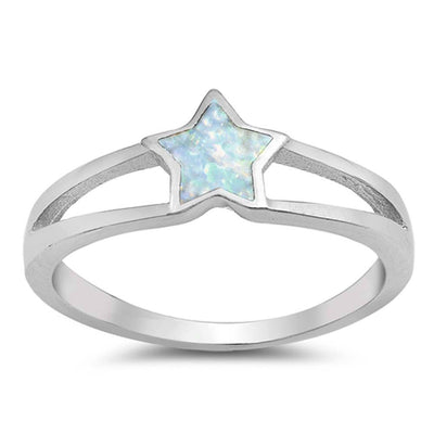 Sterling Silver Star Shape White Lab Opal RingsAnd Face Height 7mm