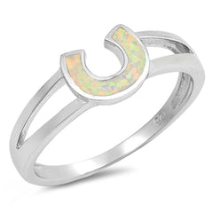 Sterling Silver HorseShoe White Lab Opal RingsAnd Face Height 7mm