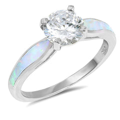 Sterling Silver Round Shape White Lab Opal Rings With CZ StonesAnd Center Stone Width 7mm