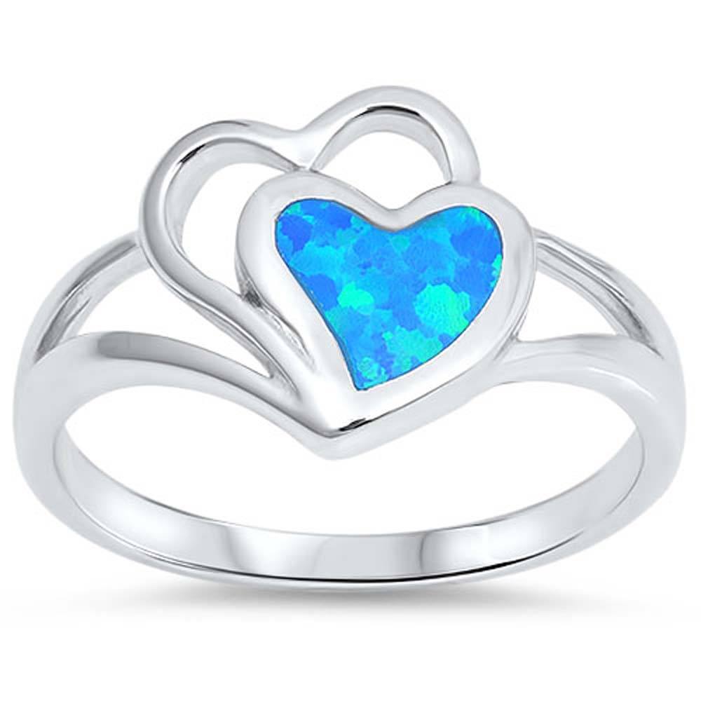 Sterling Silver Heart Shape Blue Lab Opal RingsAnd Face Height 13mm