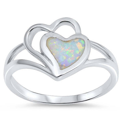 Sterling Silver Heart Shape White Lab Opal RingsAnd Face Height 13mm
