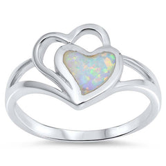 Sterling Silver Heart Shape White Lab Opal RingsAnd Face Height 13mm