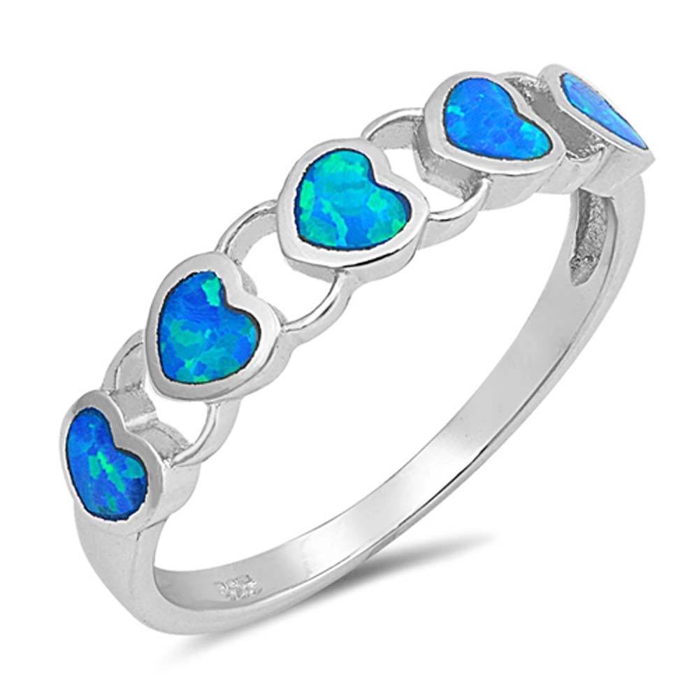 Sterling Silver Hearts Shape Blue Lab Opal RingsAnd Face Height 5mm