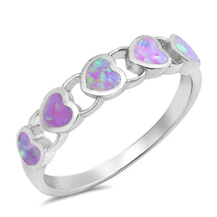 Sterling Silver Hearts Shape Pink Lab Opal RingsAnd Face Height 5mm