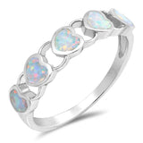 Sterling Silver Hearts Shape White Lab Opal RingsAnd Face Height 5mm