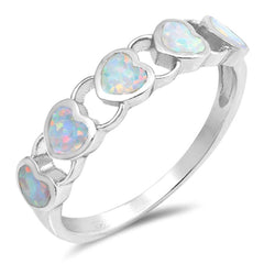 Sterling Silver Hearts Shape White Lab Opal RingsAnd Face Height 5mm