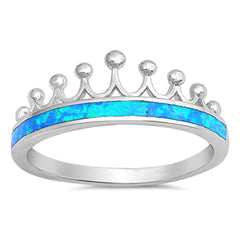Sterling Silver Crown Shape Blue Lab Opal RingsAnd Face Height 8mm